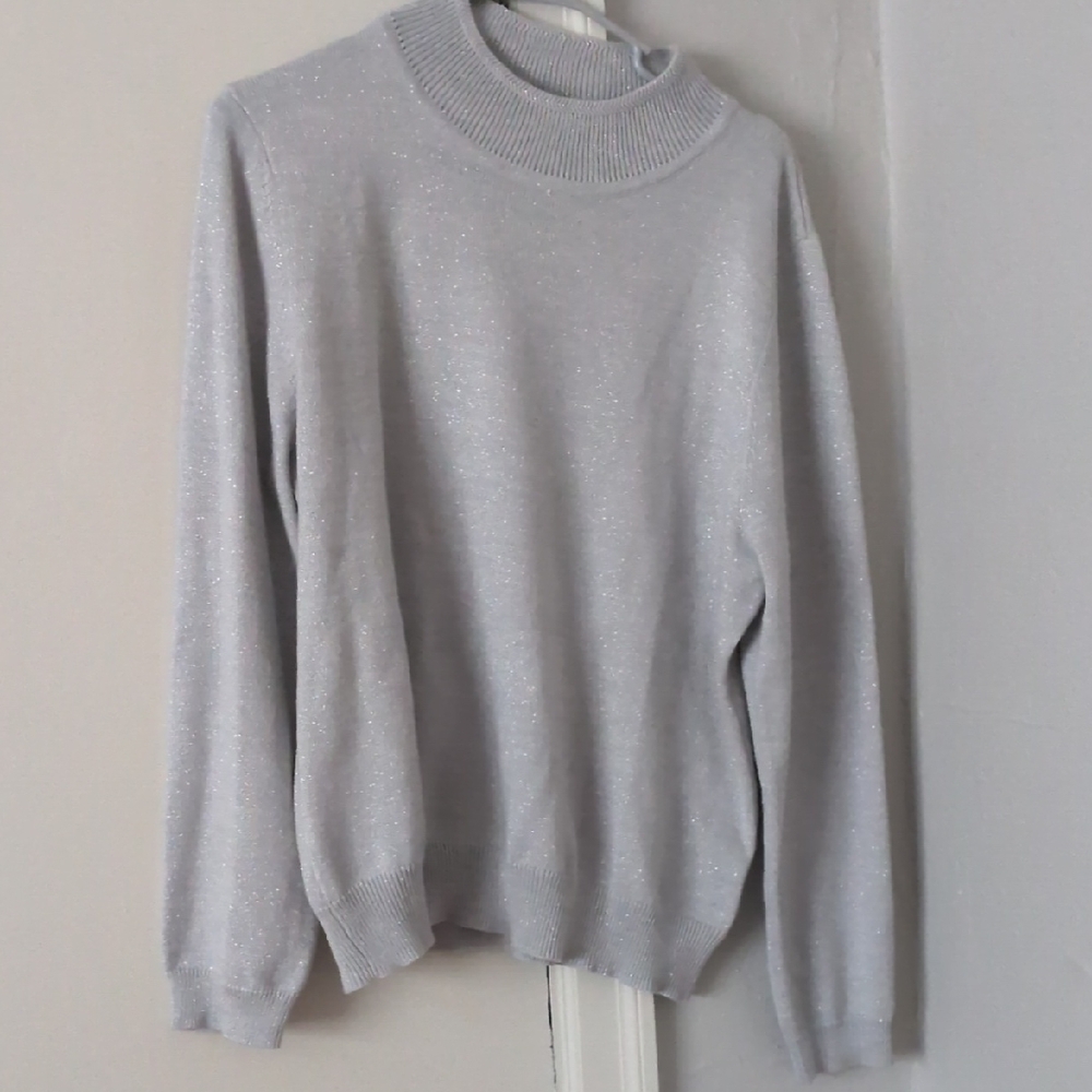 Laura Scott Silver Shimmer Turtleneck Sweater Size XL